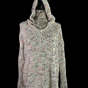 Cupio Women's Medium Sweater Hooded Pullover White Multicolor 100% Polyester